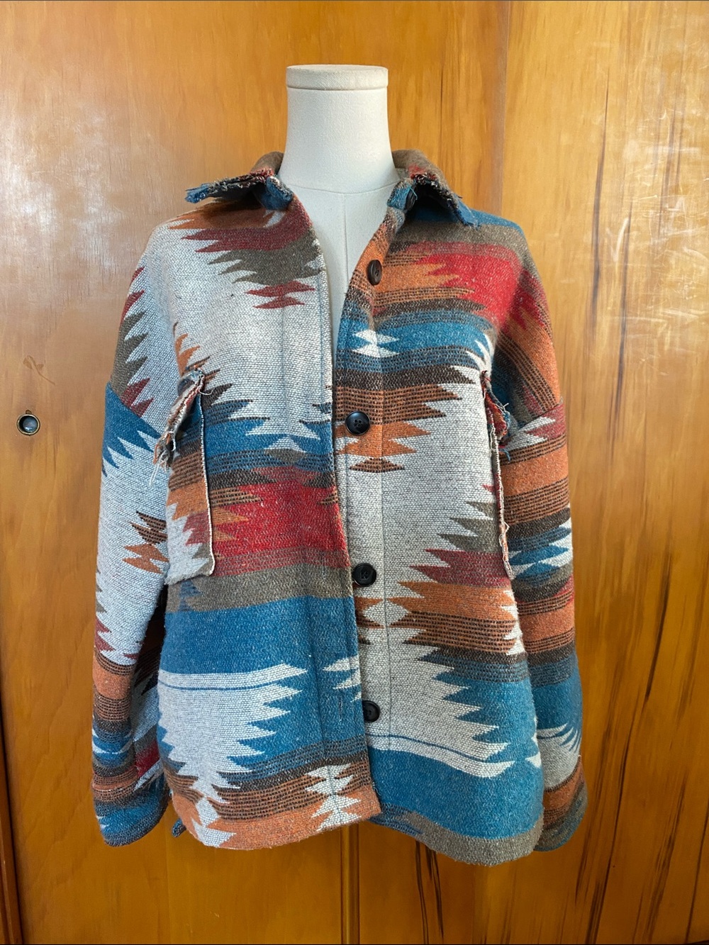 Source Unknown Multicolor Aztec-Print Utility Jacket Barn Coat Shacket Western